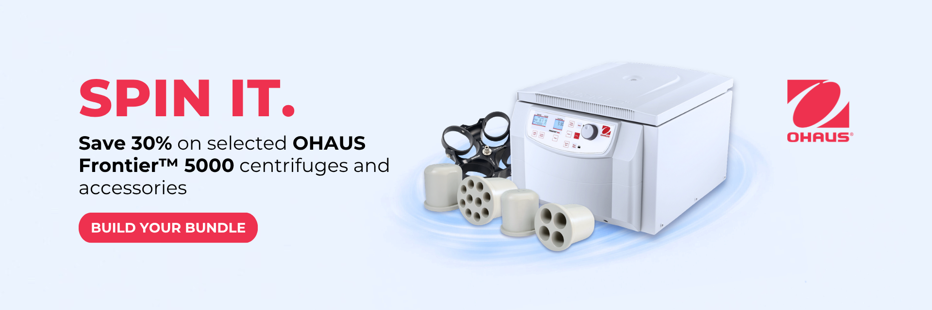 OHAUS Frontier 5000 centrifuge promotion with 30% off selected centrifuges and accessories